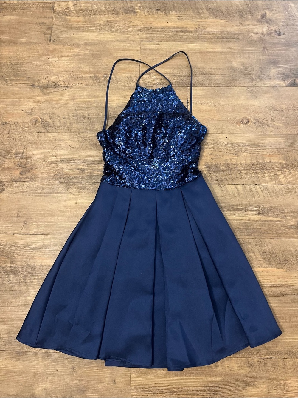 B. Smart Navy Sequin Halter Mini Dress